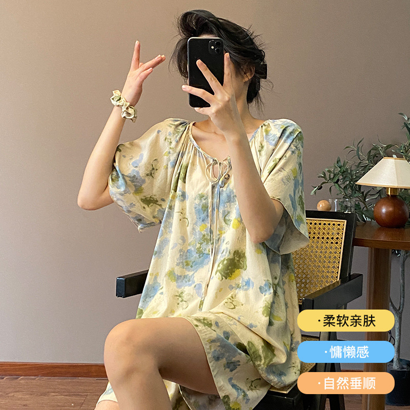 [with Anti-Bulge Lining] Short-Sleeved Shorts Home Wear Suit Women's Cotton Silk 2025 New Pajamas Casual Can Be Worn Outside