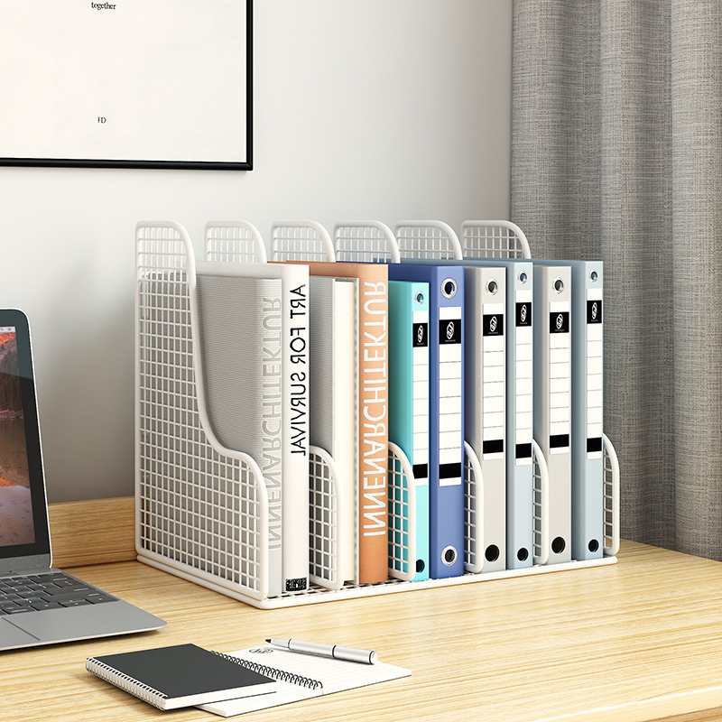 Metal File Frame Desktop File Rack A4 Storage Rack Four-Compartment File Folder Rack Archive Storage Box Bookshelf