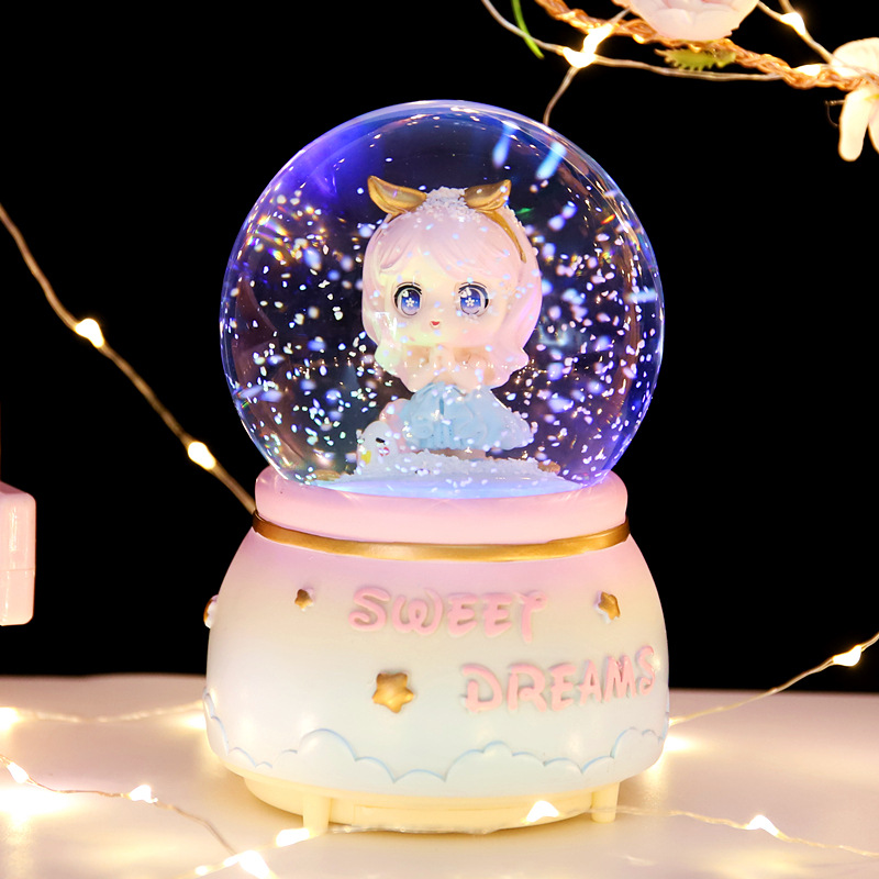 crystal ball Music box Clockwork Snow Hearts The music box children birthday gift The Little Princess Girl