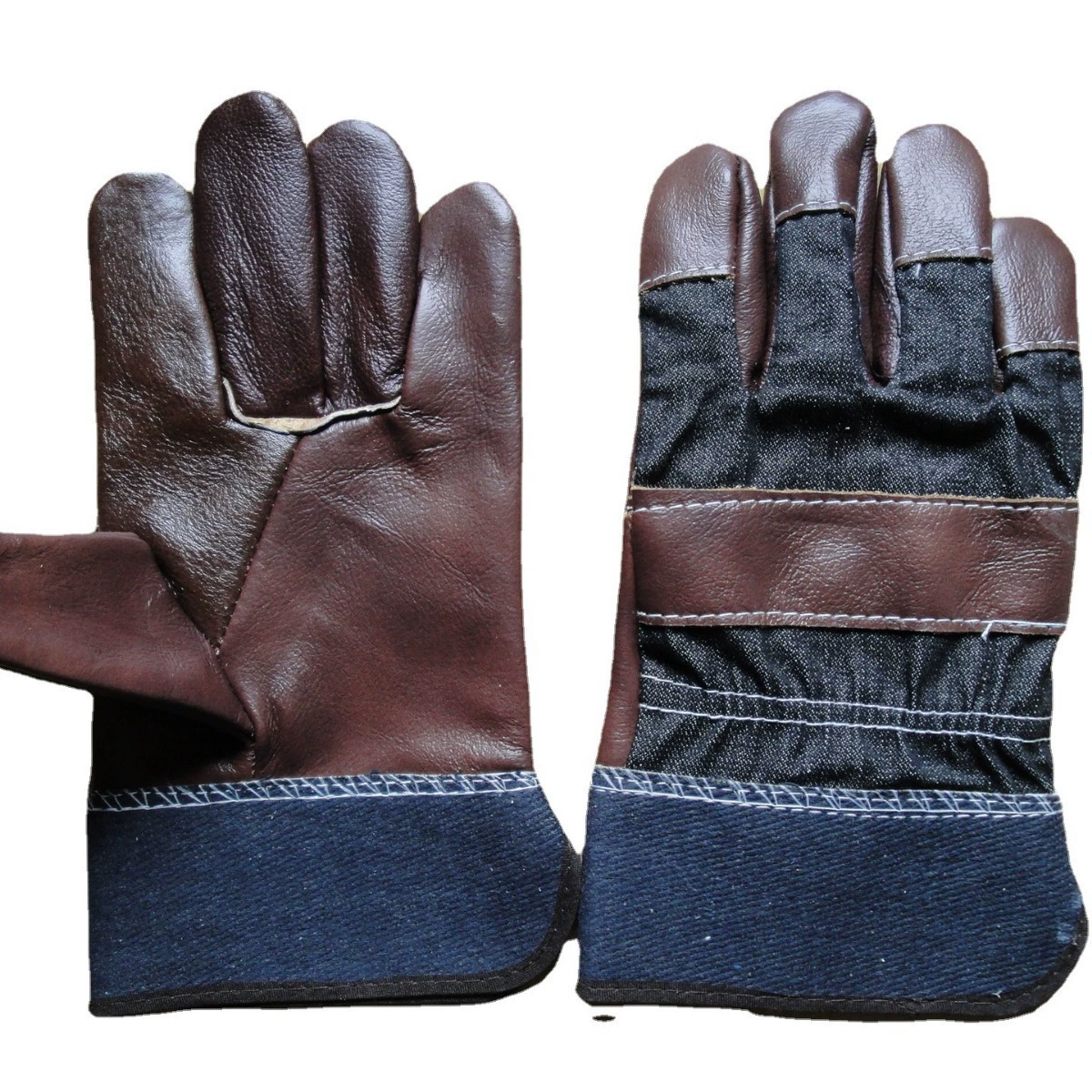 Темная мебель кожаные сварочные перчатки с разрезом на ладонь однослойные сплит-ножи слой коровьей головы Цветочная кожа наполовину кожаная джинсовая задняя резиновая втулка
