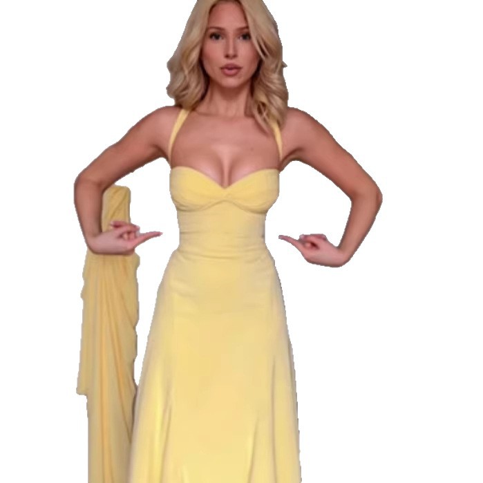 Sexy Halter Neck Tube Top Waist Cinched Big Swing Dress Slimming Bodycon Formal Evening Gown Party Banquet Cocktail Dress_ecoleips.com