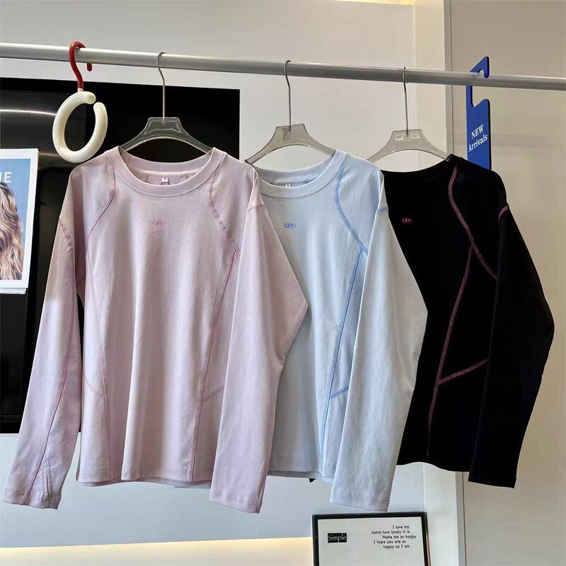 Early Autumn Mountain Style Couple Style Contrasting Color Topstitch Air Layer Casual Long-Sleeved Soft Breathable Sports Long-Sleeved T-Shirt Early Autumn Mountain Style Couple Style Contrasting Color Topstitch Air Layer Casual Long-Sleeved Soft Breathable Sports Long-Sleeved T-Shirt