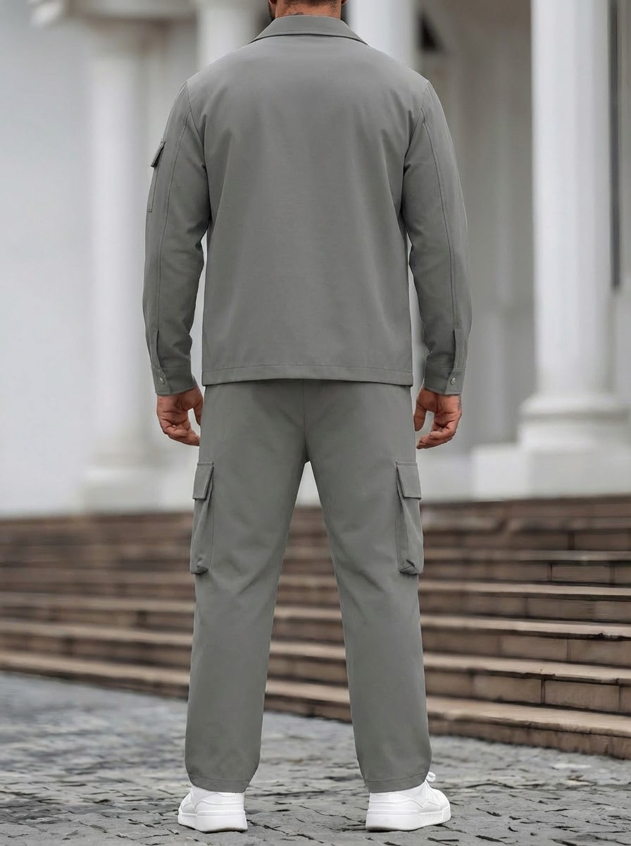Monochrom Herren Workwear Jacken Set Für Frühling Und Herbst_voghion.com