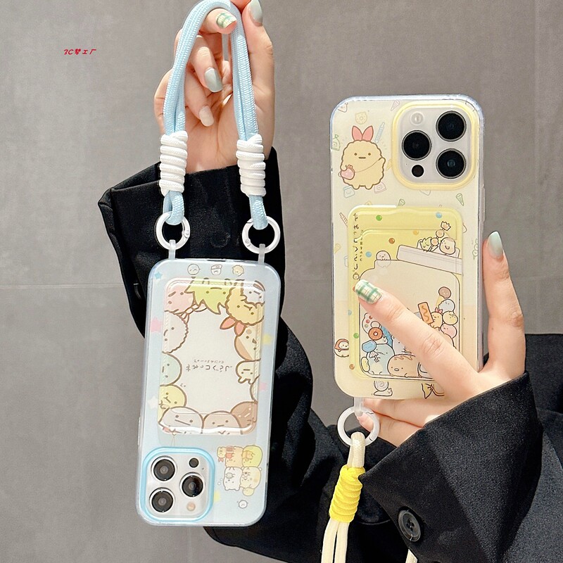 Suitable for iPhone 17 Pro Max/16 Card Holder Lanyard Phone Case 13 Apple 15 Wallet Card Holder Anti-Drop Protection