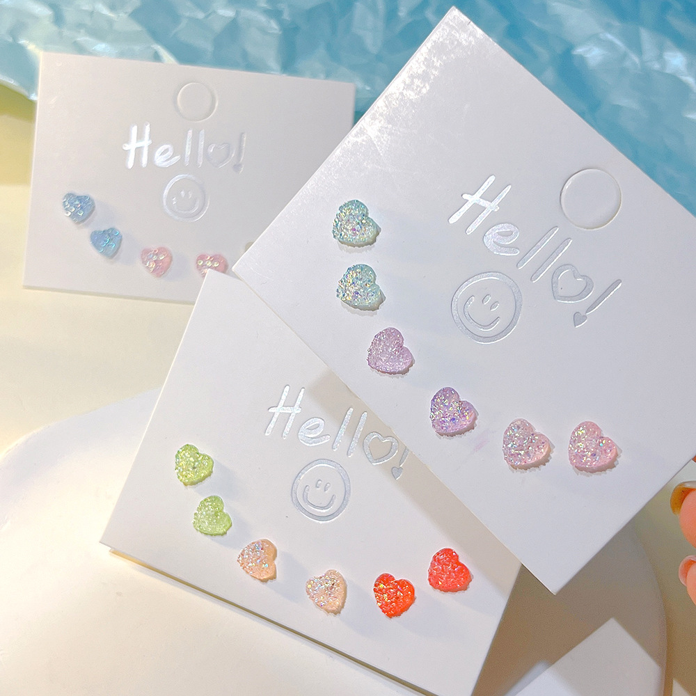 3 Pairs Quantity 3 Pairs Cute Leaf Heart Shape Flower Plastic Resin Epoxy Women's Ear Studs