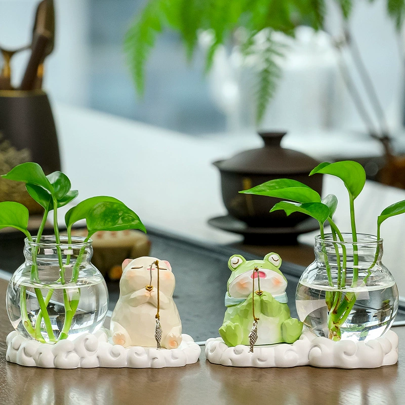 Водное растение гидропонная ваза лягушка рыбалка офис настольный рабочий стол украшение мультфильм панды гостиная ваза