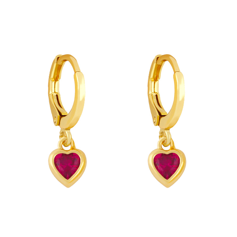 5g Weight 18K Gold Plated Plating Material Artificial Gemstones Inlay Material Earrings Classification Housewarming, Anniversary, Business, Wedding, Travel, Party, Birthday, Festival Occasion Copper Material Heart Pattern Women'S Gender Fashion Style Rose Red, White, Pink, Green, Blue, Champagne, Yellow, Black Color Fashion Heart Copper Artificial Gemstones Copper Earrings 5