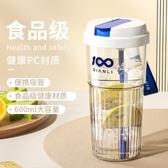 Large Capacity Transparent Straw Water Cup, Summer High-Endurance Student Sports with Cord Handle, Heat-Resistant Portable Plastic Cup