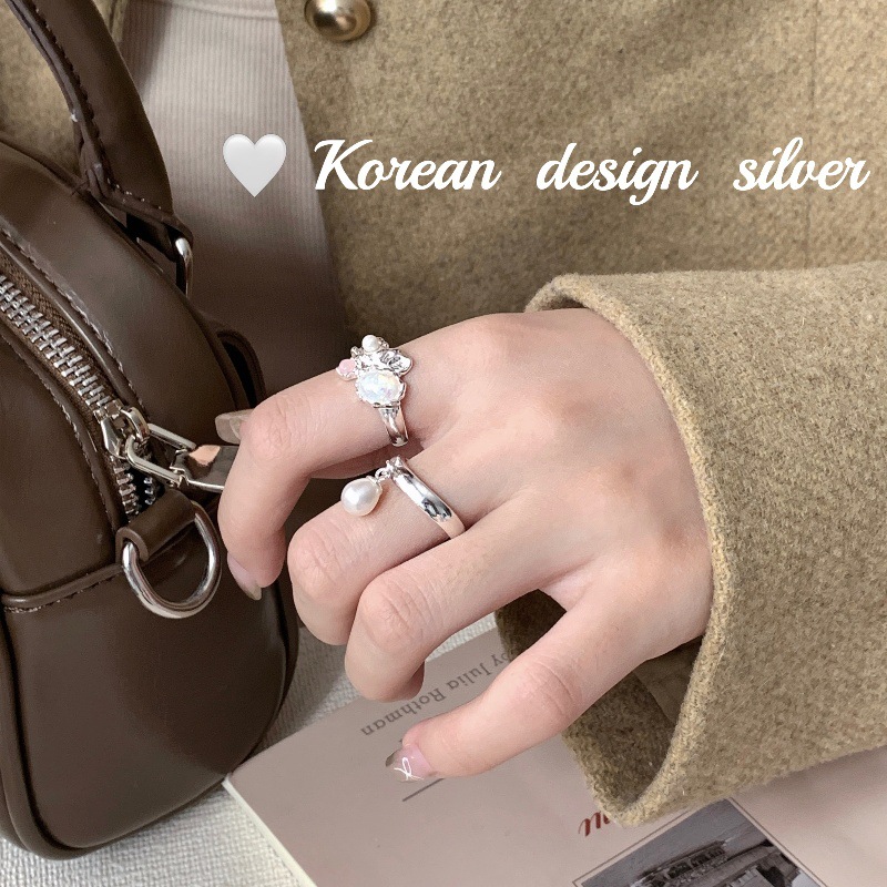日系韓版小眾設計感指環 S925純銀花朵澳寶戒指 疊戴開口ins風女