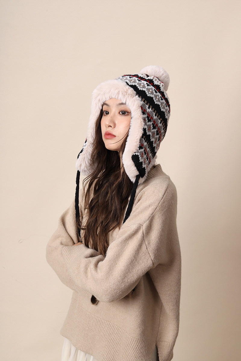 Knitted women in autumn winter, thickened warm, highlighting face and small ear protection, plush for cycling, cold_voghion.com