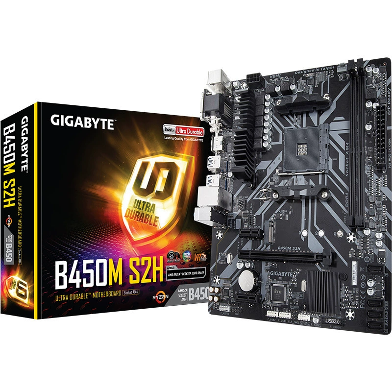 Совместимая материнская плата AMD Gigabyte B450M S2H для игр, поддерживает три поколения процессоров AMD настольных ПК