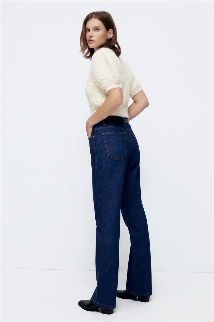puff sleeve slim short solid color knitted sweater NSYJN118462