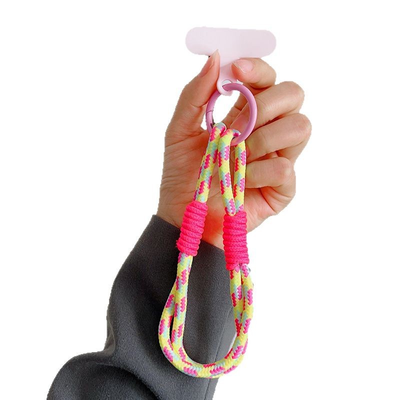 Cordón de teléfono móvil tejido simple de 2 hebras a juego de color de todo fósforo de dopamina, cordón de muñeca corto de nailon, colgante resistente a la pérdida