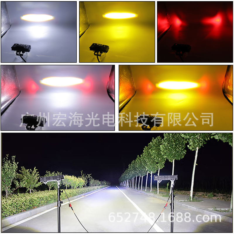 オートバイスポットライトデュアルカラー LED ヘッドライト 3 目スポットライトハイ/ロービーム防水電動バイクヘッドライトデビルアイ|undefined