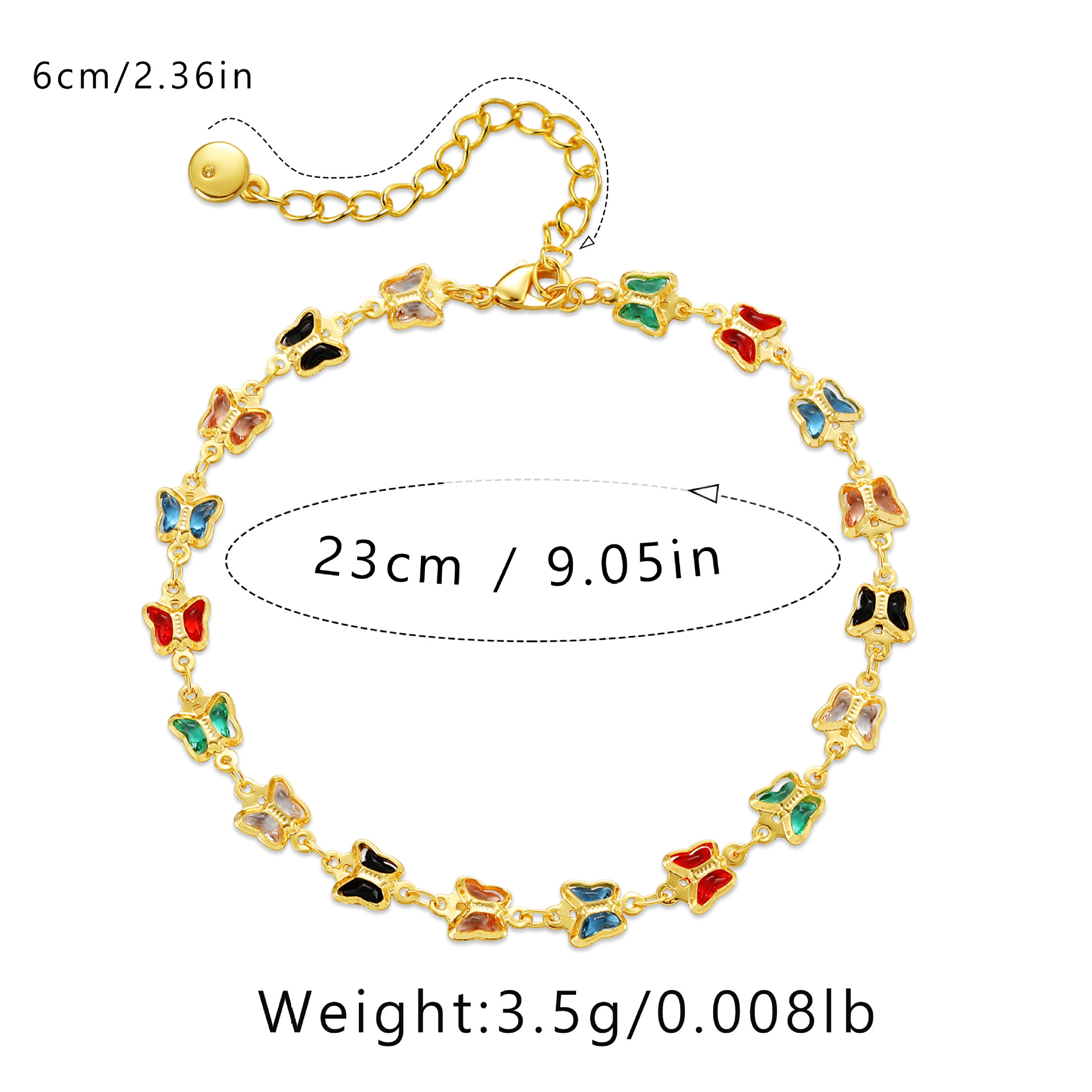 Fashion Butterfly Copper Gold Plated Inlay Zircon Womenu0027S Anklet 1 Piece