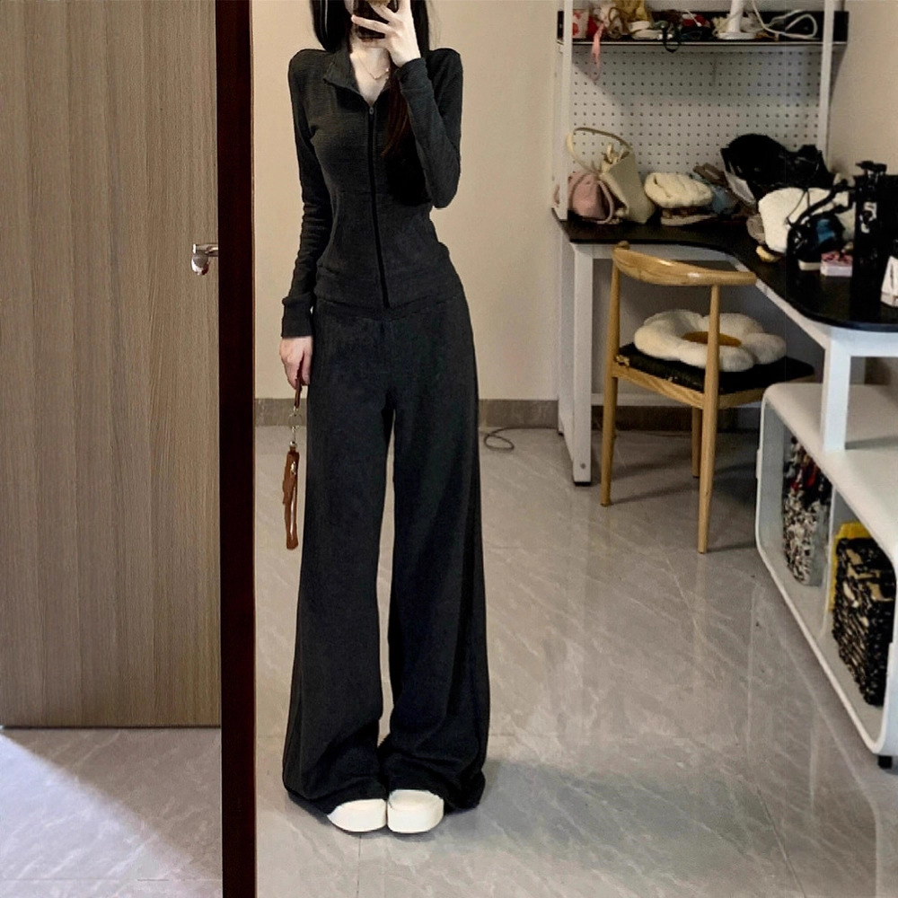 Korean Style Ootd Outfit, a Complete Set of Women's Early Autum Sports and Leisure Stripesd Sweatshirts and Pants Two-Piece Suit