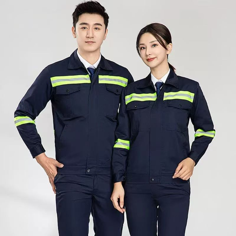 Spring and Autumn Full-Craft Polyester-Cotton Garden Sanitation Double-Reverse Workwear Set for Engineering Workshop Technicians and Labor Protection Clothing