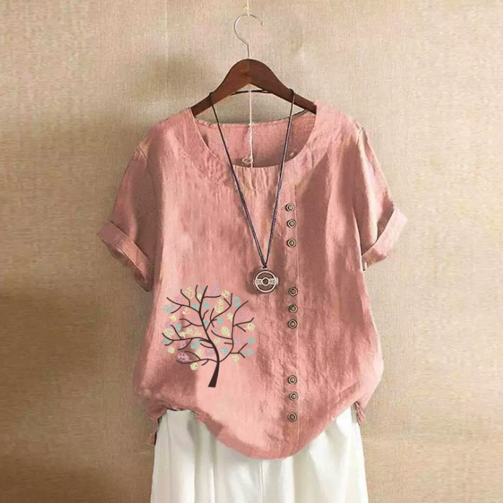 2024 Летняя Повседневная Свободная футболка в стиле ретро из хлопка и льна больших размеров с короткими рукавами, женская одежда из хлопка и льна, женская одежда больших размеров