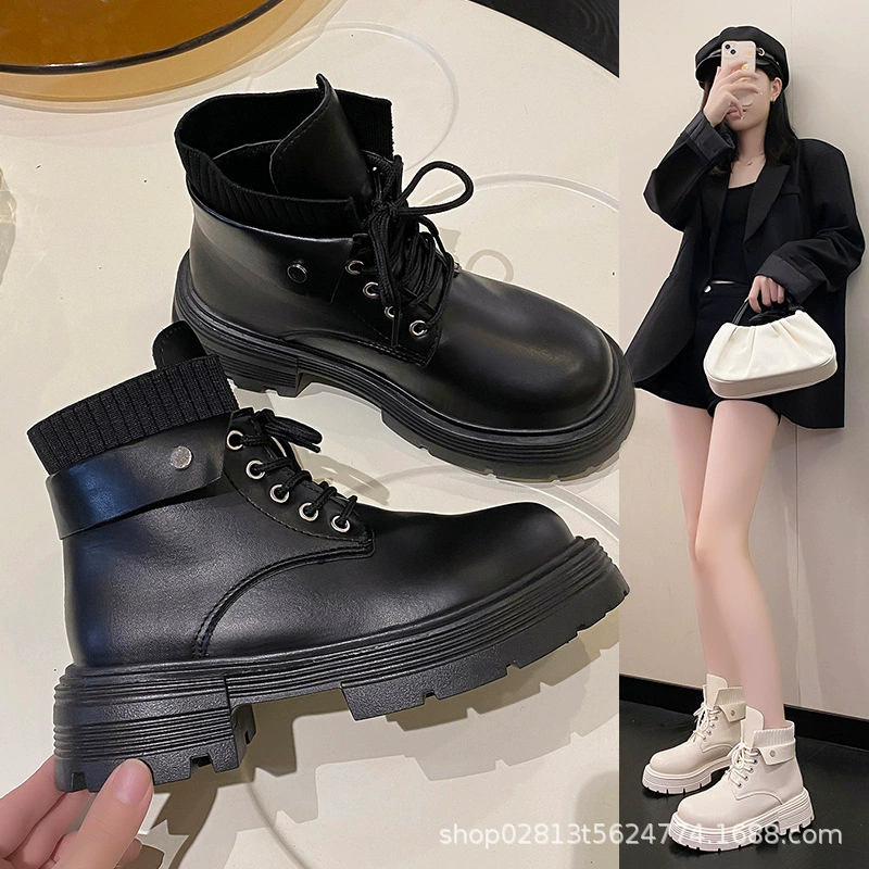 Ретро модные сапоги Martin Женская осень-зима 2024 Новый английский стиль толстый подошв с круглой головкой толстые каблуки, увеличенные модные сапоги