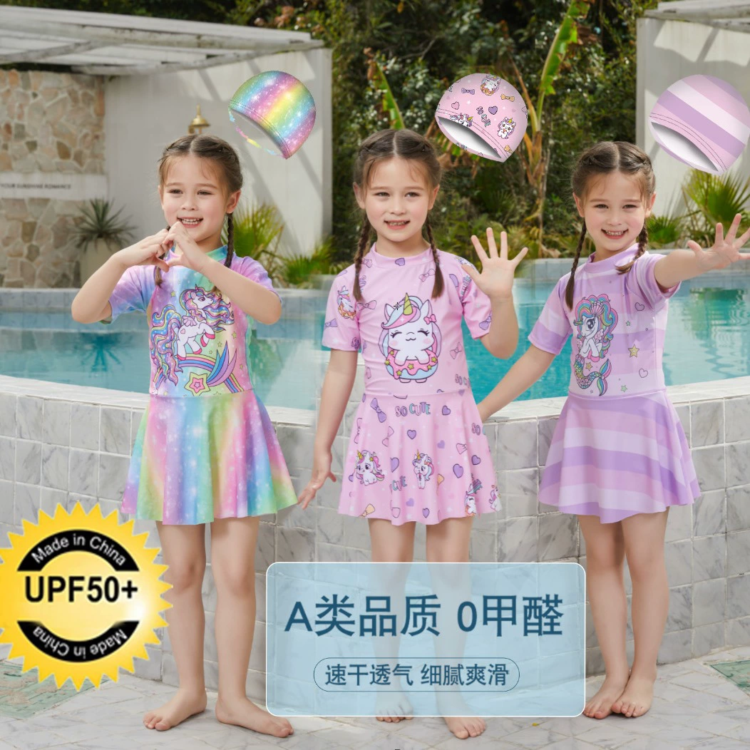 Купальник для девочек, цельный купальник для детей маленького, среднего и большого размера, с короткими рукавами, быстросохнущие плавки для горячих источников, милый и стильный купальник для серфинга.