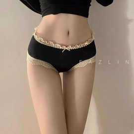 日系女士内裤精梳棉透气中腰少女性感蕾丝边棉裆抑菌女三角裤批发