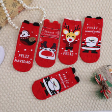 儿童袜子秋季卡通圣诞节冬款可爱男女童小中大童红色纯棉宝宝短袜