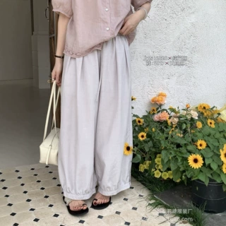 夏季薄款天丝麻灯笼裤女简约韩系宽松休闲松驰感大版直筒裤子R161
