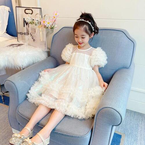 Summer Dress for Girls 2024 New Arrival Mermaid-inspired Netting Princess Dress Trendy Short-sleeve Skirt