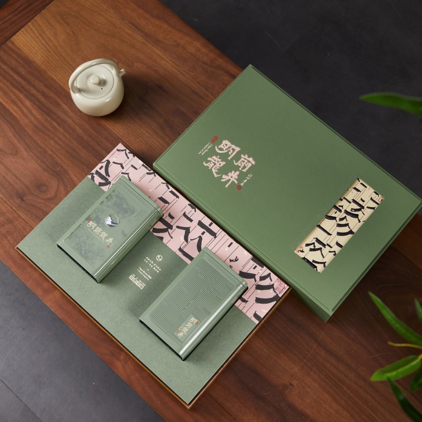 明前龙井茶礼盒茶叶包装空盒蓝绿色铁罐子2罐礼盒高奢款茶包装