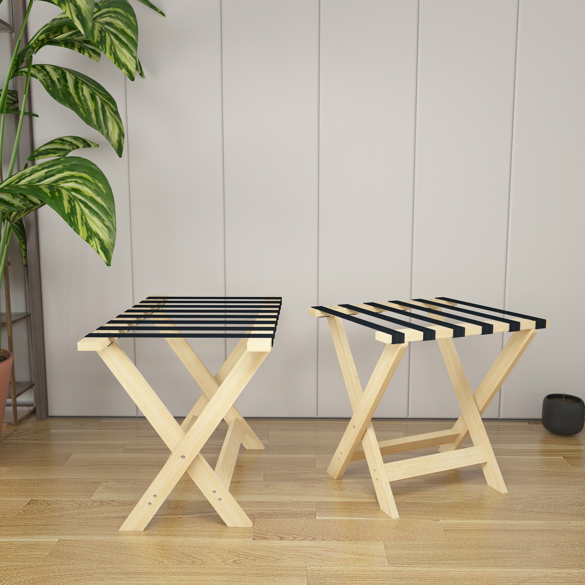 Hotel Furniture Solid Wood Luggage Rack Hotel Bedroom Clothes Rack Home Foldableing Guest Room Floor-Standing Storage Rack