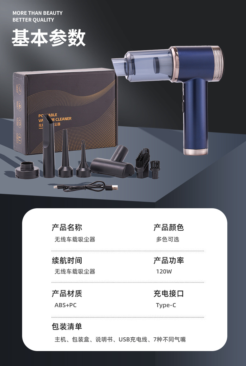Car vacuum cleaner with strong suction power, handheld, compact, and wireless charging, offering both blowing and vacuuming functions – a versatile car appliance