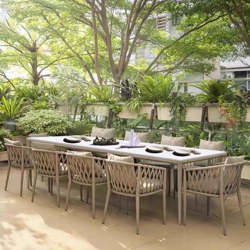 Mesas y sillas al aire libre nórdicas Patio Villa Patio Mesas y sillas Patio Al aire libre Jardín Terraza Ocio Mesas y sillas de ratán Combinación