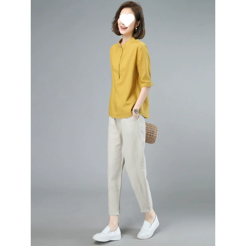 Женский костюм из хлопка и льна, весна-лето 2025, новый повседневный модный комплект, льняной двухкомпонентный костюм для мам