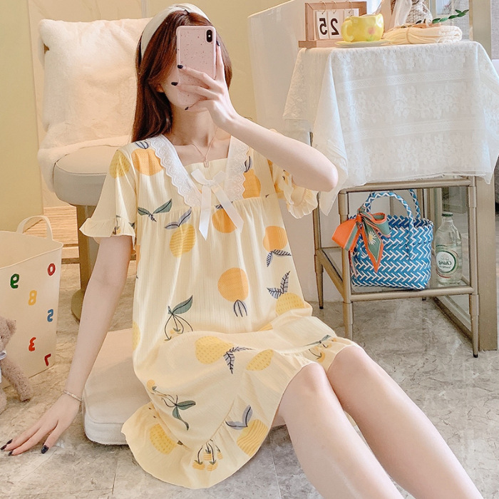 Comercio exterior transfronterizo pijama de mujer de verano de mangas cortas de seda de leche encaje lindo dibujos animados pijama de estudiantes ropa delgada