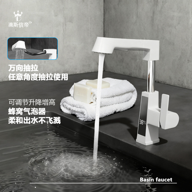 Multifunctional Pull-Out Faucet Bathroom Smart Digital Display Faucet Household Kitchen Hot and Cold Adjustable Faucet Bathroom