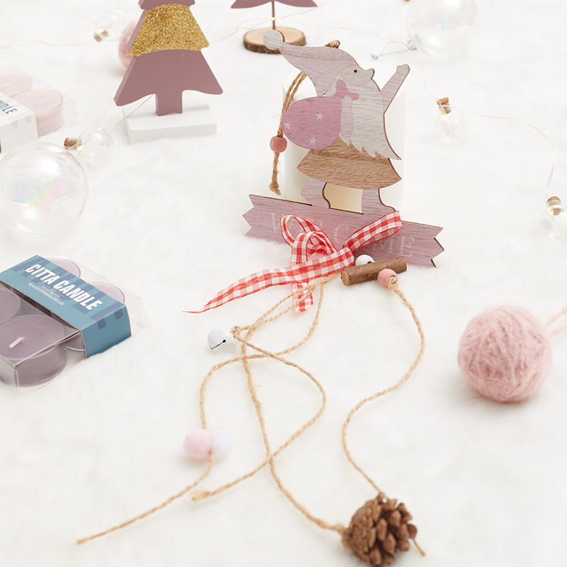 Angel rosa chica de madera Navidad colgante decoración de Navidad colgante hombre viejo muñeco de nieve decoración de alce