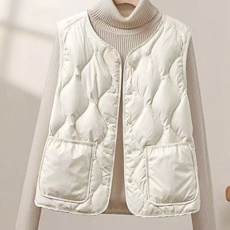 Cross-border down cotton vest, new autumn and winter women's top, fashionable and simple style, slim fit, single-breasted layered vest Cross-border down cotton vest, new autumn and winter women's top, fashionable and simple style, slim fit, single-breasted layered vest