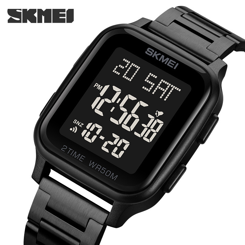 SKMEI 1859 hombres de moda reloj deportivo electrónico impermeable de acero inoxidable reloj de estudiante cuadrado