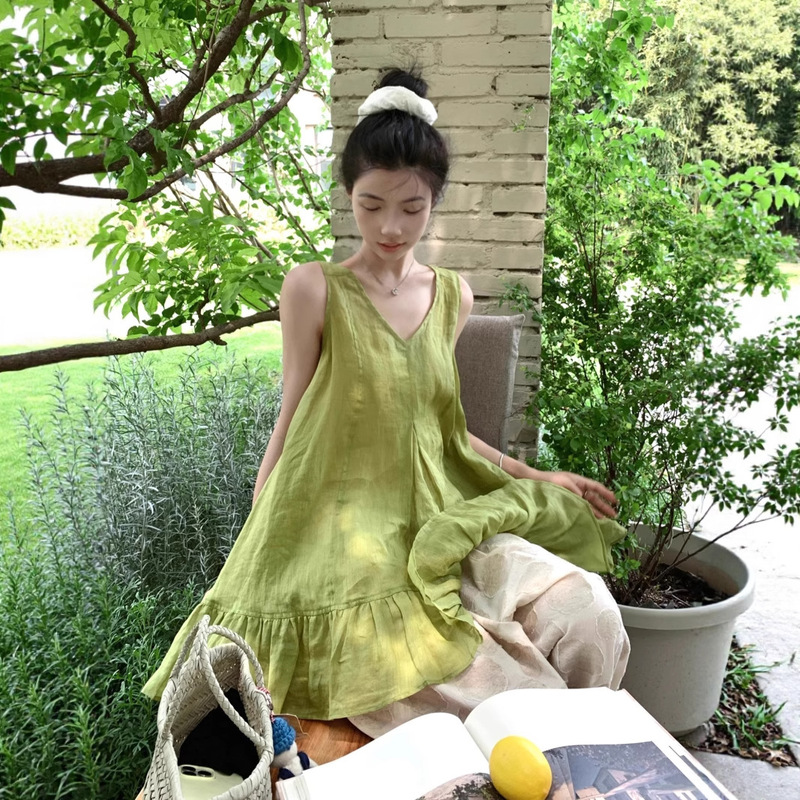 Sleeveless Top Women's Summer High-End Thin Ramie Shirt Shirt Sleeveless Loose Design Top C0635