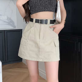 2026春夏复古工装半身裙设计感腰带休闲A字半身裙辣妹工装短裙