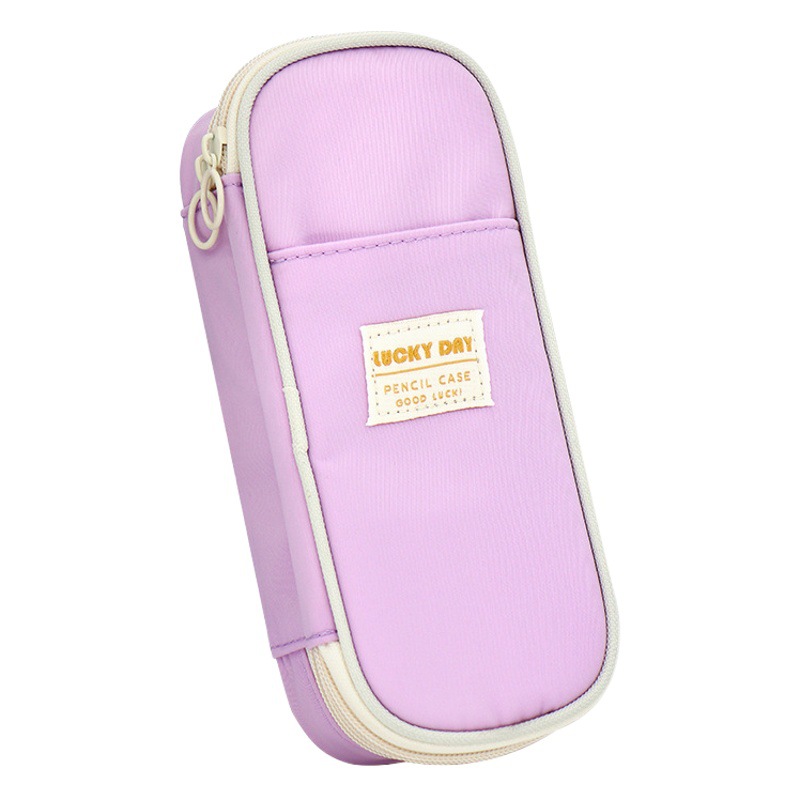 Nuevo japonés y coreano caja de lápiz de gran capacidad estudiante simple paño compuesto macaron doble cremallera caja de lápiz bolsa de papelería caja de papelería