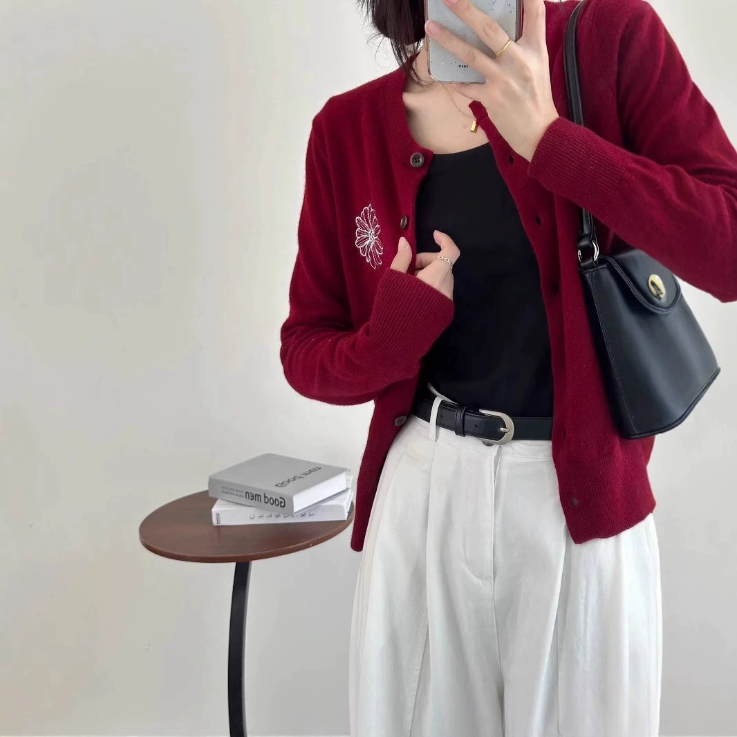 25 весенний утренний и вечерний кардиган осень новый корейский стиль хризантемы с вышивкой с круглым вырезом свитер модный повседневный кардиган куртка