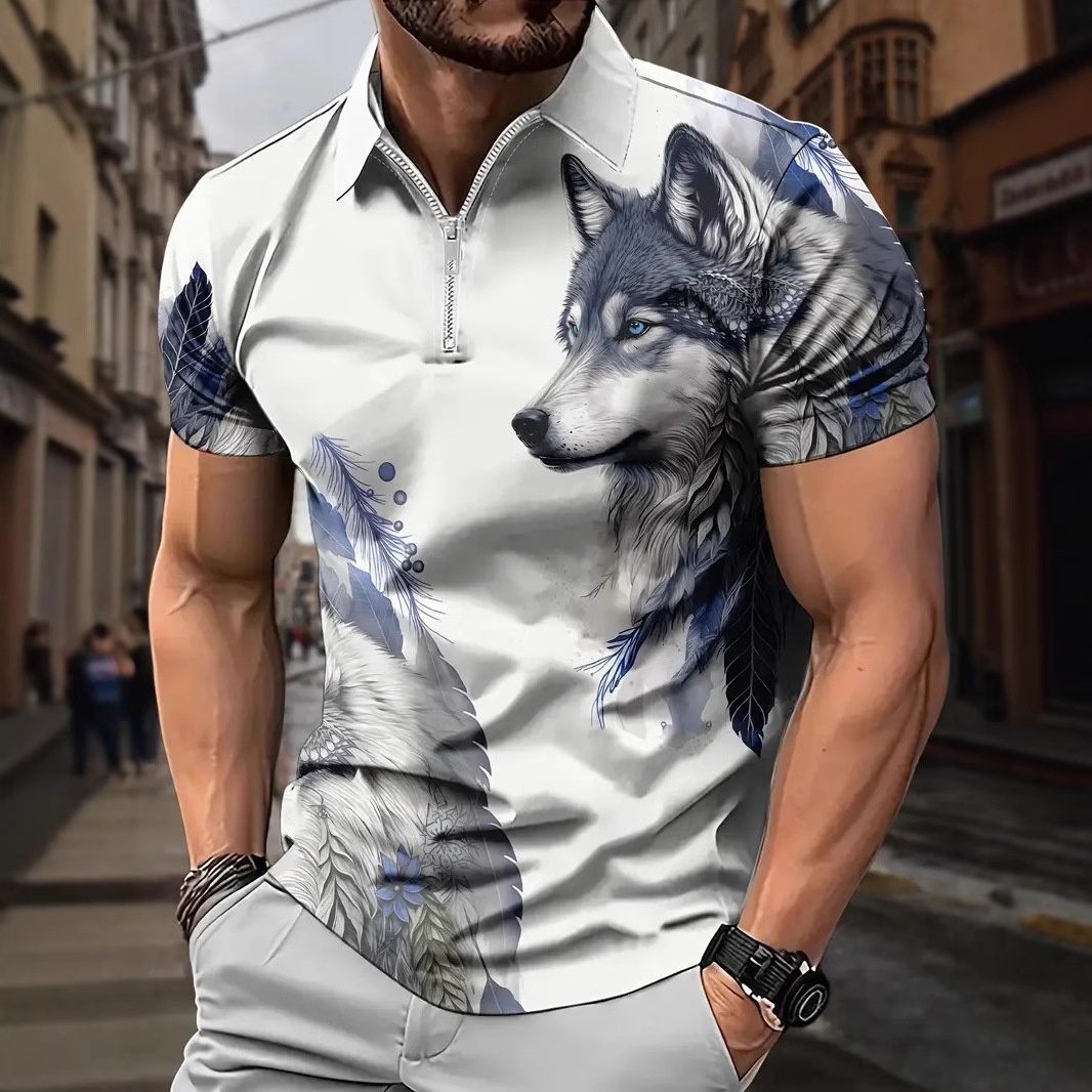 Camisa POLO de solapa de manga corta de primavera transfronteriza 3D gradiente estampado de costura geométrica MB13