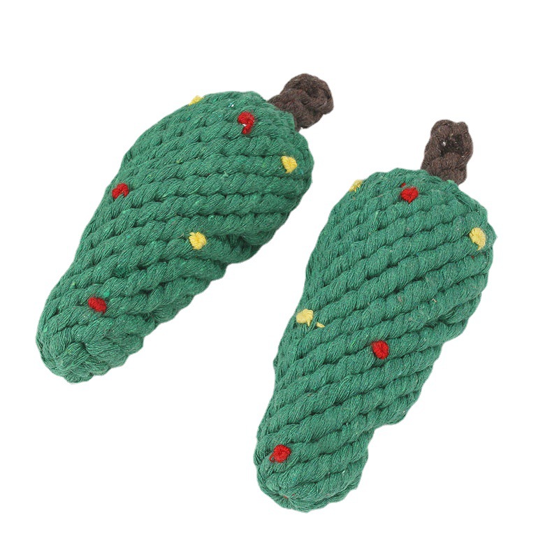 Fábrica de procesamiento de hilo de algodón juguetes para perros cuerda de algodón trenzada árbol de Navidad juguetes para mascotas molares para perros juguetes de limpieza de dientes para aliviar el aburrimiento