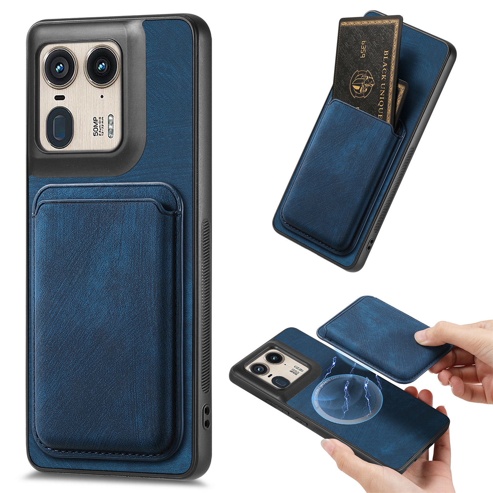 适用于MOTO G75复古磁吸分离卡包款Edge60/E15/G56插卡手机后壳