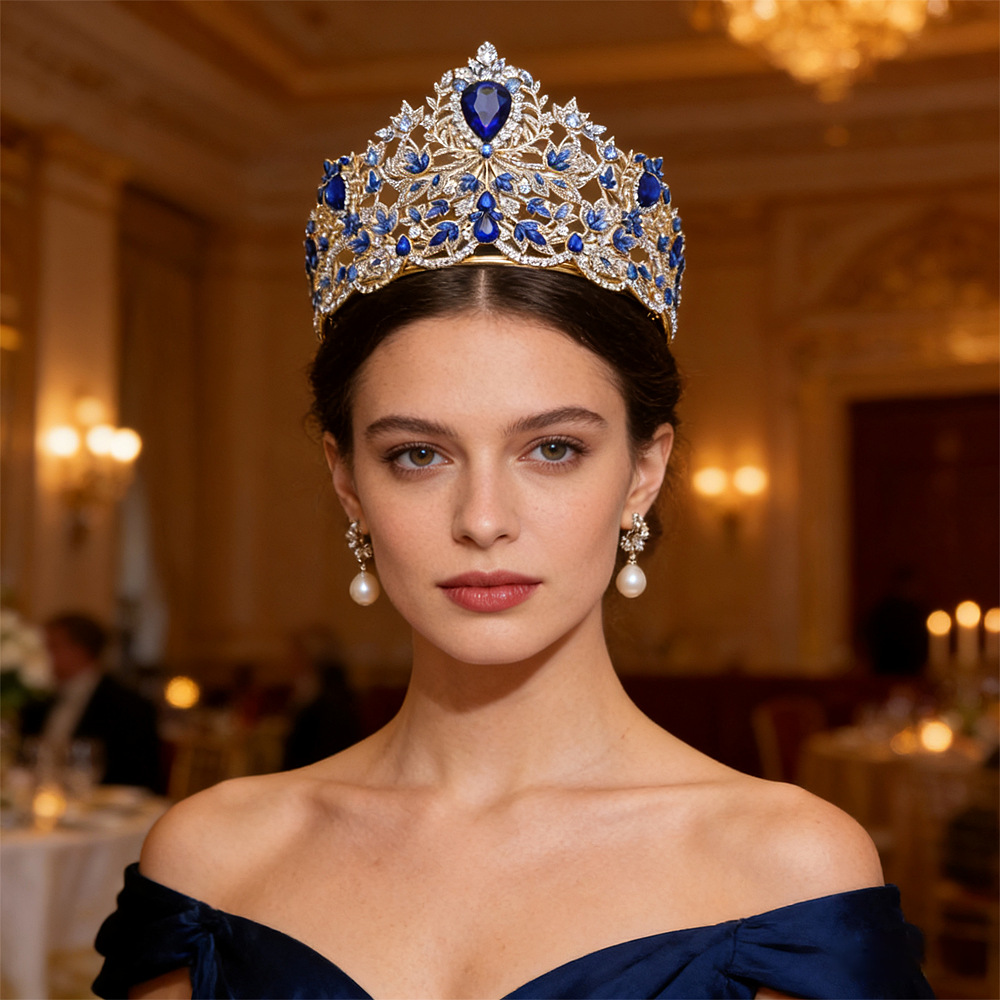 Miss Mundo Europa y Estados Unidos ganadora de la corona de la corona de la novia ajustable barroco image 4