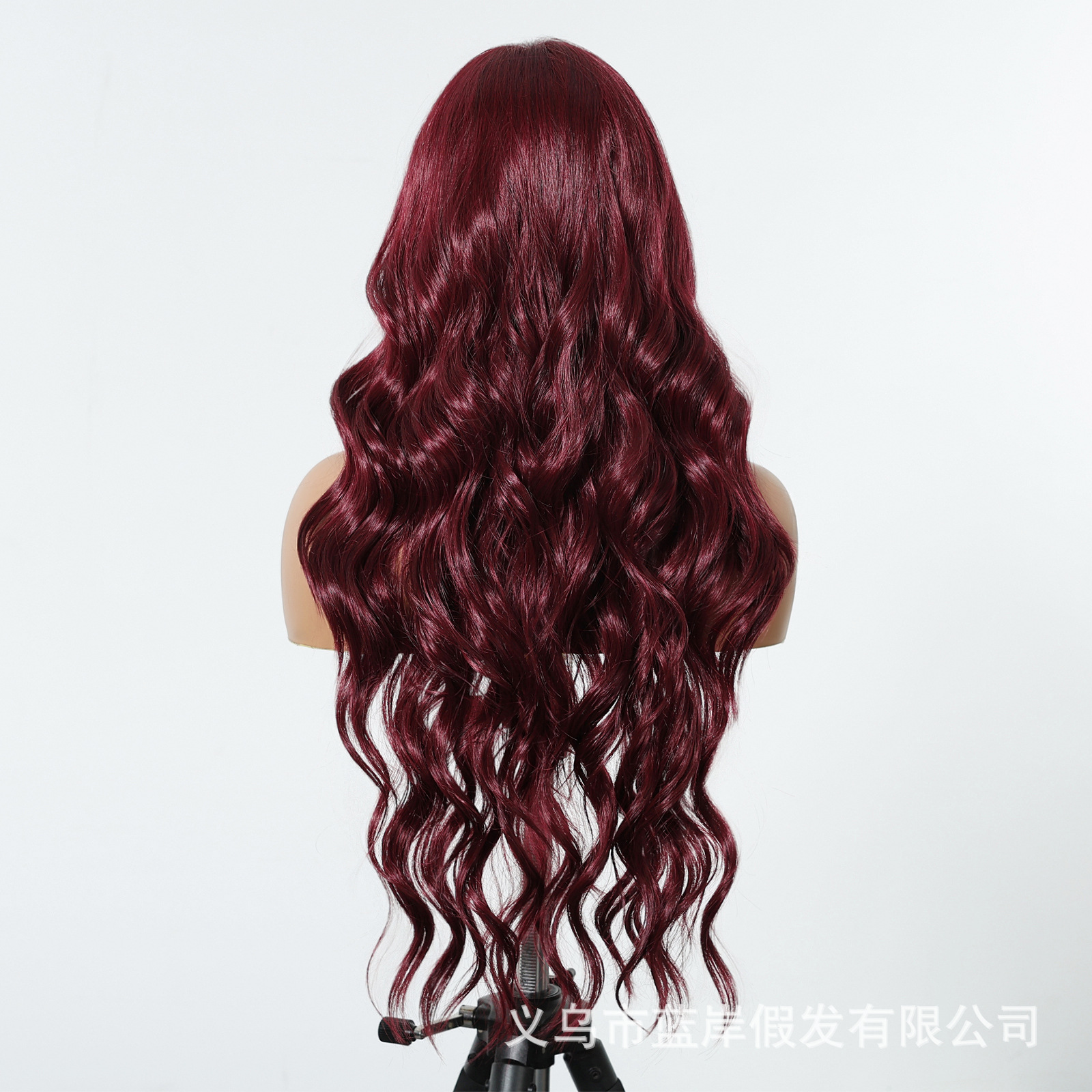 Nuevo producto transfronterizo 13*6 peluca de encaje de área grande, seda mate importada de alta temperatura, rojo vino, rizos largos de costura libre