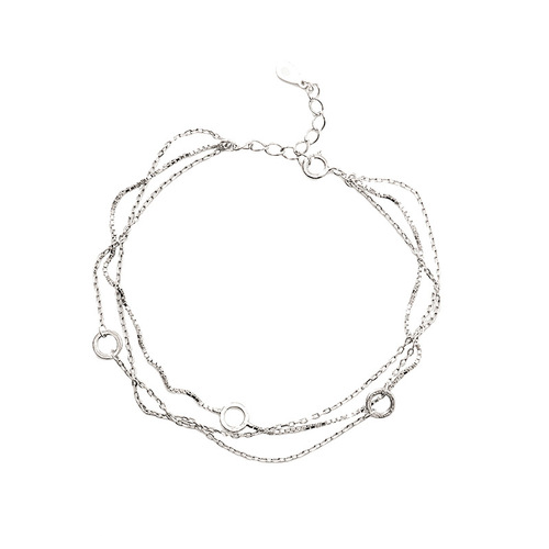 925 Silver Three-Layer Round Circle Bracelet for Women, Minimalist Cool Style, Friend Bracelet, Hollow Design for Women Students, Versatile and Forest System Bracelet