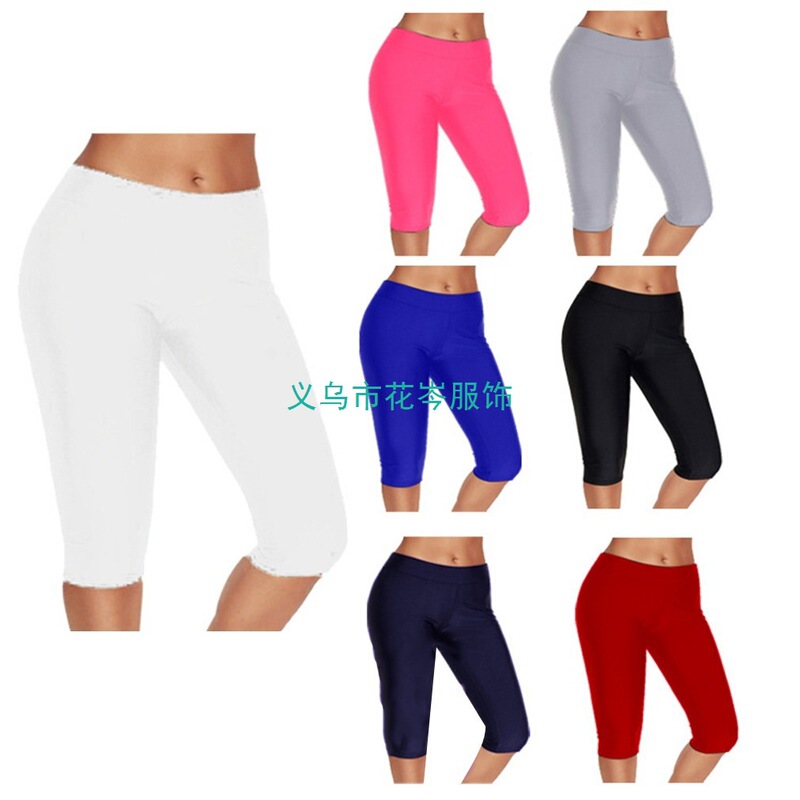 Summer Sports Cropped Pants, Slimming Look Yoga Leggings, Outdoor Sports Pure Color Sports Pants