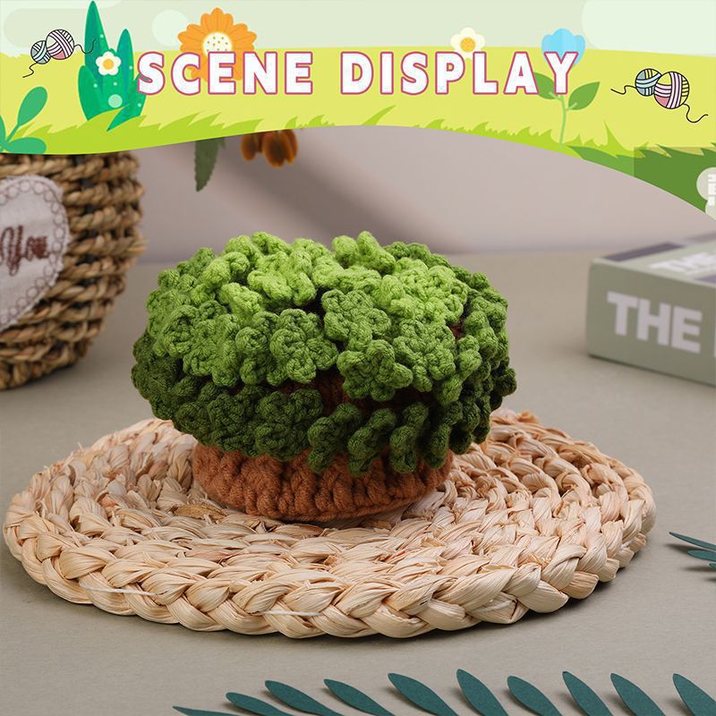 新品手工DIY毛线编织清新绿花盆栽杯垫装饰钩针材料包英文说明书